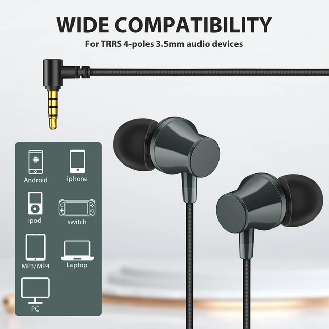 Alt view image 3 of 7 - Wired Headphones Earphones for School Laptop PC Chromebook, Green Ear Buds with 3.5mm Plug in Audio Jack Microphone HiFi Stereo Clear Call Volume Control for Kindle Fire Travel MP3