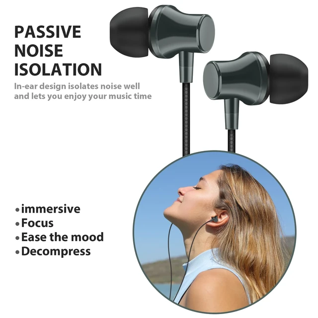 Alt view image 4 of 7 - Wired Headphones Earphones for School Laptop PC Chromebook, Green Ear Buds with 3.5mm Plug in Audio Jack Microphone HiFi Stereo Clear Call Volume Control for Kindle Fire Travel MP3