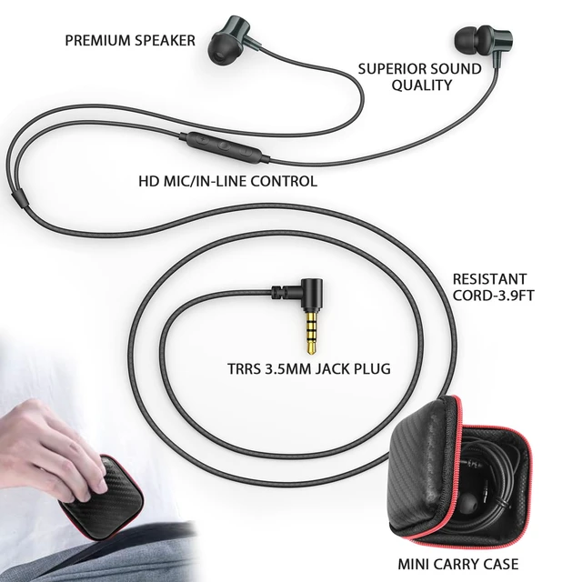 Alt view image 6 of 7 - Wired Headphones Earphones for School Laptop PC Chromebook, Green Ear Buds with 3.5mm Plug in Audio Jack Microphone HiFi Stereo Clear Call Volume Control for Kindle Fire Travel MP3