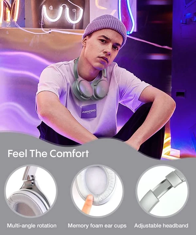 Alt view image 5 of 7 - H1 Active Noise Cancelling Bluetooth Headphone Over Ear Deep Bass Comfortable, Hi-Fi Stereo, 90H Playtime, Low Latency, Foldable Lightweight for Travel, Office, Sport Running - White