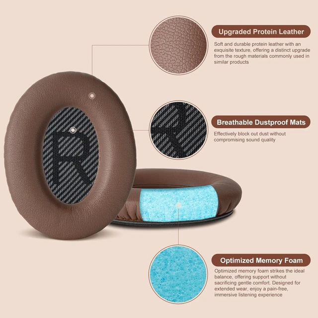 Alt view image 3 of 7 - Replacement Ear-Pads Cushions for Bose QuietComfort QC 35 35ii 25 15 2 Headphones, Ear Covers for QC35 QC35-ii QC25 QC15 QC2 SoundLink SoundTrue Around-Ear II AE2 Headphones (Coffee-Black)