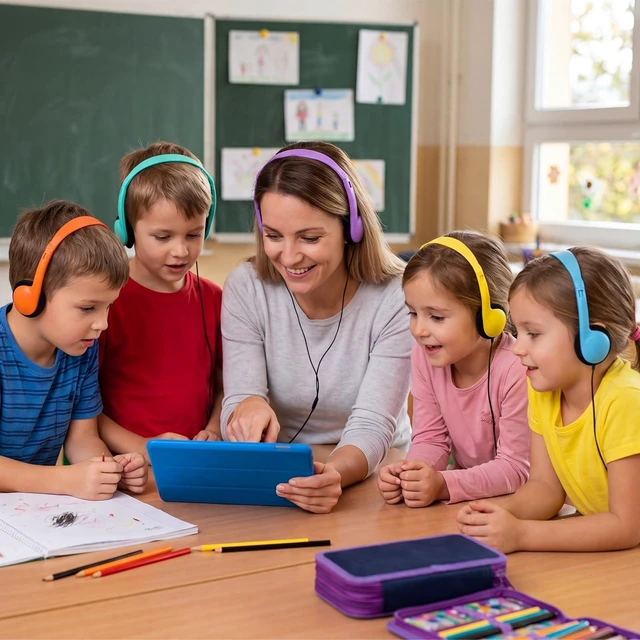 Alt view image 6 of 7 - 100 Pack Headphones for Classroom Bulk, Colorful, Classic Students Adjustable Headphones Wired Pack Black over The Head Earphones with 3.5 mm Plug for School Library Museums Charity