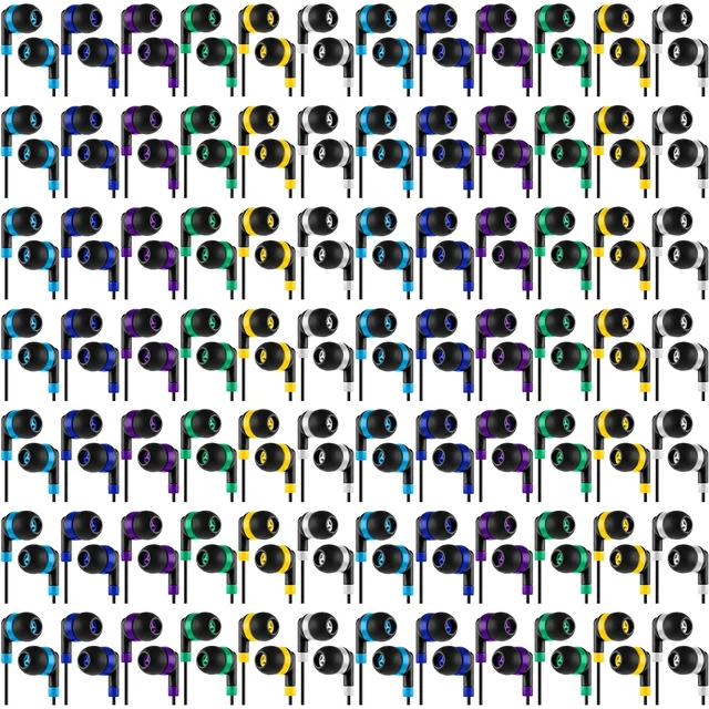 Alt view image 3 of 7 - 300 Packs Wired Earbuds Bulk, Interlaced Black Colorful Headphones, in Ear Ear Buds, Earphones with 3.5mm Jack, for Laptop Library Supplies, No Microphone