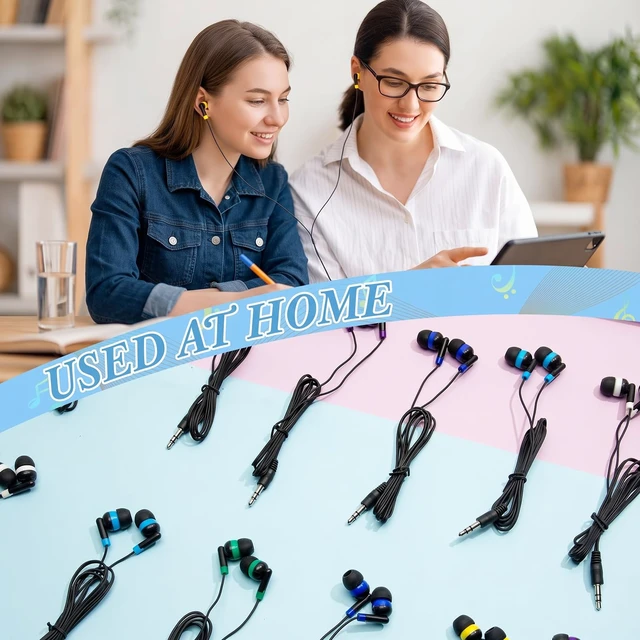 Alt view image 4 of 7 - 300 Packs Wired Earbuds Bulk, Interlaced Black Colorful Headphones, in Ear Ear Buds, Earphones with 3.5mm Jack, for Laptop Library Supplies, No Microphone