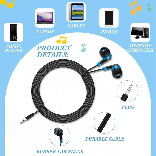 Alt view image 5 of 7 - 300 Packs Wired Earbuds Bulk, Interlaced Black Colorful Headphones, in Ear Ear Buds, Earphones with 3.5mm Jack, for Laptop Library Supplies, No Microphone