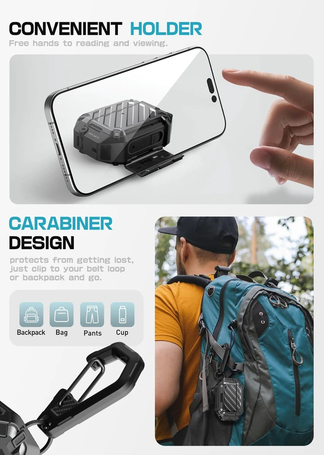 Alt view image 7 of 7 - for AirPods Pro 2/1 Case with IP68 Waterproof, Lock&Carabiner,Black Compatible with MagSafe, Military-Grade Protection, Anti-Scratch Hard Shell Cover for AirPods Pro 2nd/1st Generation, UB Pro