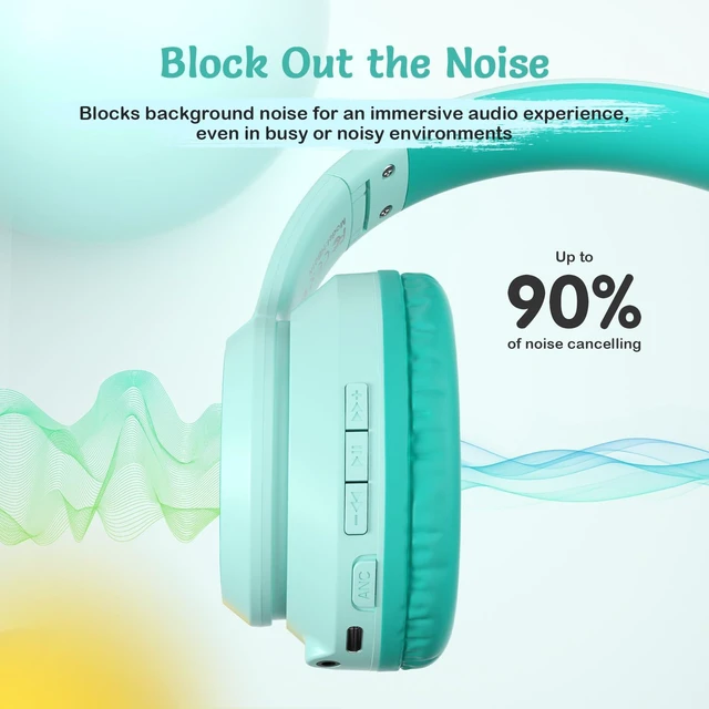 Alt view image 3 of 7 - Kids Bluetooth Headphones with ANC for School Travel Gift Wireless Over-Ear Headphones for Boys Girls, Foldable, Adjustable, Safe Volume, 40H Playtime, Mic for School Travel
