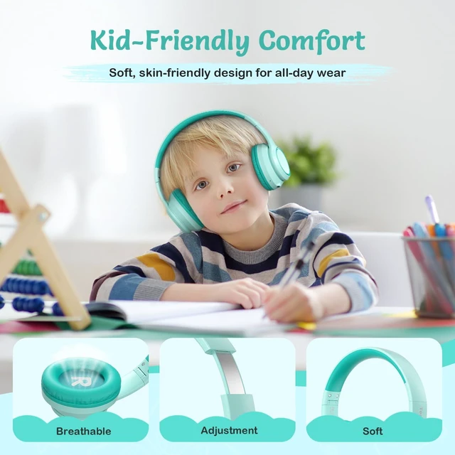 Alt view image 2 of 7 - Kids Bluetooth Headphones with ANC for School Travel Gift Wireless Over-Ear Headphones for Boys Girls, Foldable, Adjustable, Safe Volume, 40H Playtime, Mic for School Travel