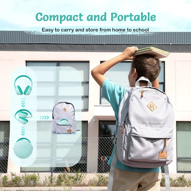 Alt view image 7 of 7 - Kids Bluetooth Headphones with ANC for School Travel Gift Wireless Over-Ear Headphones for Boys Girls, Foldable, Adjustable, Safe Volume, 40H Playtime, Mic for School Travel