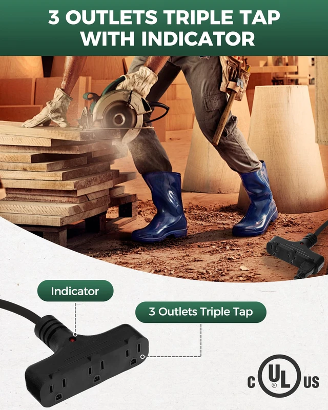 Alt view image 7 of 7 - 30 Ft Retractable Extension Cord Reel, 16/3 Gauge SJTW Power Cord with 3 Electrical Outlets Pigtail for Garage and Shop, 10 Amp Circuit Breaker, Metal Plate, UL Listed, Grey S30CR06