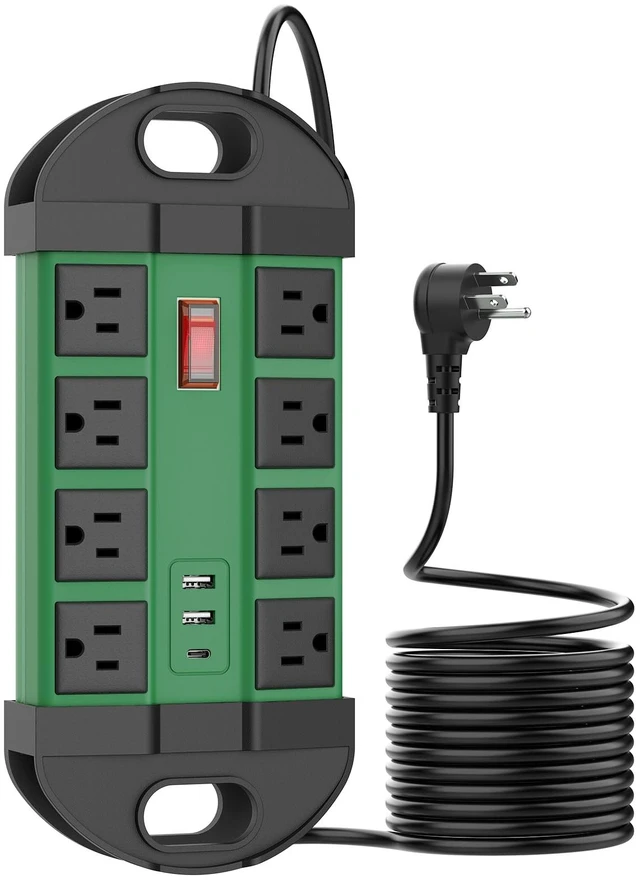 Main image of Outdoor Weatherproof 8 Outlet Power Strip, IPX6, Green, 6FT Outdoor Power Strip, IPX6 Waterproof Surge Protector, 2 USB-A 1 USB-C Ports, for Outdoor Patio Garden Porch Garage
