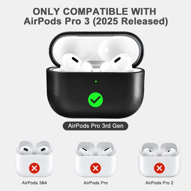 Alt view image 2 of 6 - AirPod Pro 3 Leather Case, Handmade Vintage Protective Cover (Black)