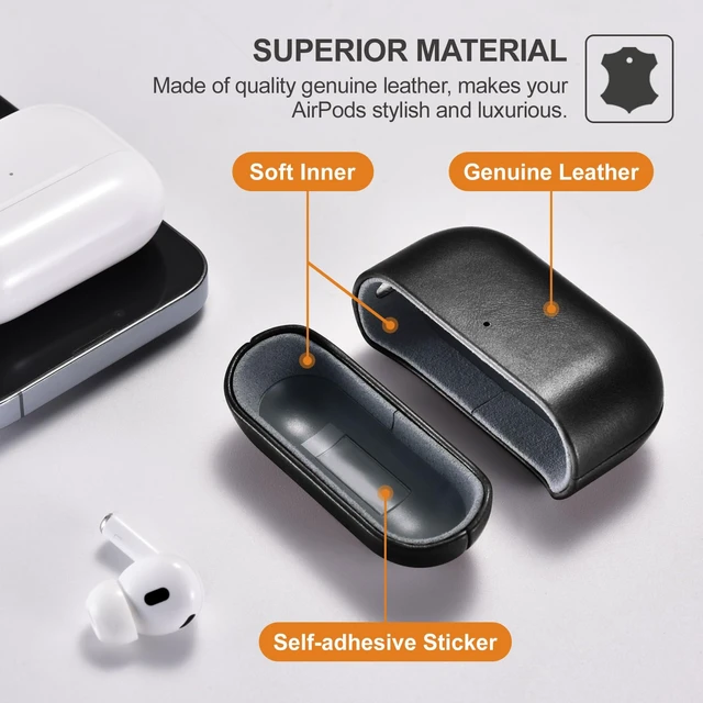 Alt view image 3 of 6 - AirPod Pro 3 Leather Case, Handmade Vintage Protective Cover (Black)