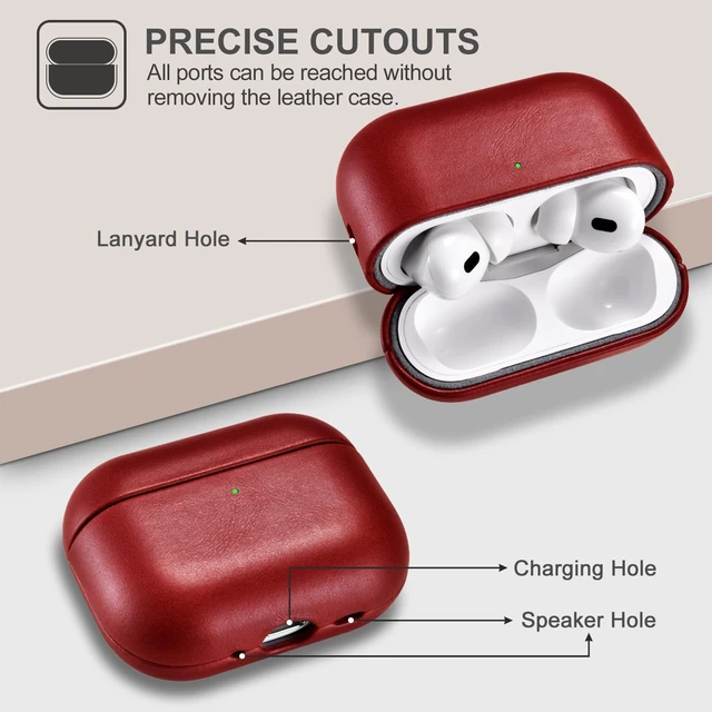 Alt view image 4 of 6 - AirPods Pro 3 Leather Case, Handmade Vintage Protective Cover (Red)
