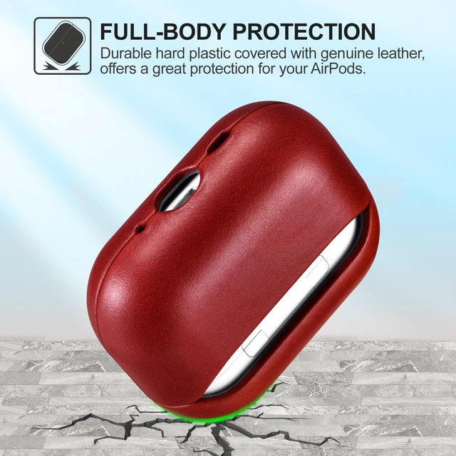 Alt view image 6 of 6 - AirPods Pro 3 Leather Case, Handmade Vintage Protective Cover (Red)
