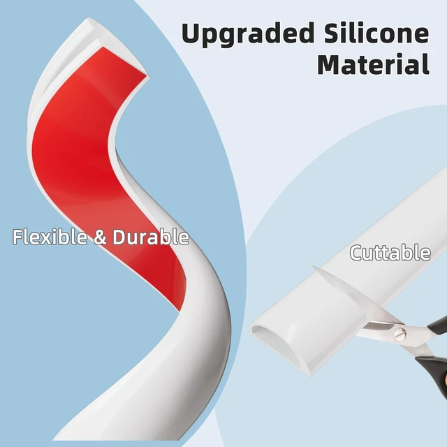 Alt view image 6 of 7 - 78"Flexible Cord Hider for 2-3 Cables,Side-Open Cord Cover for Wire on Wall Self Adhesive Cable Concealer for Wall Mounted TV,Silicone Cord Raceway for Home Office Hide Wires,W 1.08"× H 0.6",White