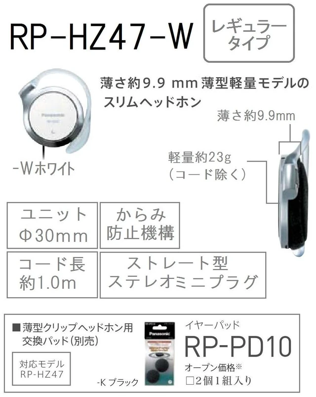 Alt view image 2 of 7 - clip headphone white RP-HZ47-W