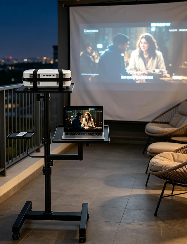 Alt view image 7 of 7 - 2 Shelves Projector Stand, Max 47" Height Adjustable Laptop Stand Mobile Cart on Wheels, Projector Tripod Stand, Rolling Laptop Floor Stand, For Couch Office Home