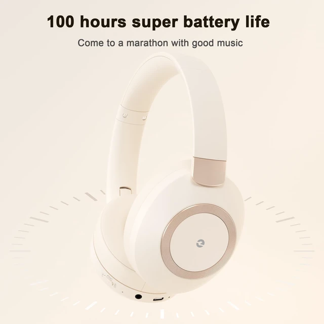 Alt view image 3 of 7 - Active Noise Cancelling Headphones, 100H Bluetooth Headphones Wireless Headphone with Microphone, Over Ear Headphones Wireless with Deep Bass, Fast Charging for Travel, Work, Study-White
