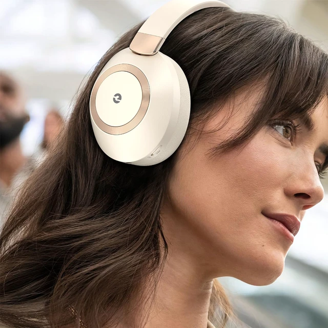 Alt view image 7 of 7 - Active Noise Cancelling Headphones, 100H Bluetooth Headphones Wireless Headphone with Microphone, Over Ear Headphones Wireless with Deep Bass, Fast Charging for Travel, Work, Study-White