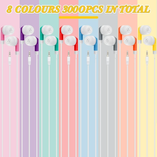 Alt view image 2 of 7 - 300 Packs Wired Earbuds Bulk, Multicolor Colorful Headphones, in Ear Ear Buds, Earphones with 3.5mm Jack, for Laptop Library Supplies, No Microphone