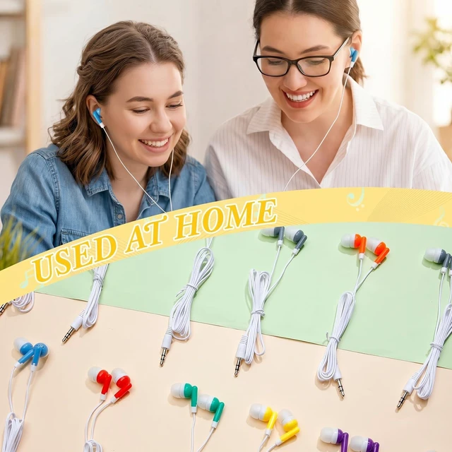 Alt view image 4 of 7 - 300 Packs Wired Earbuds Bulk, Multicolor Colorful Headphones, in Ear Ear Buds, Earphones with 3.5mm Jack, for Laptop Library Supplies, No Microphone