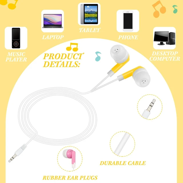 Alt view image 5 of 7 - 300 Packs Wired Earbuds Bulk, Multicolor Colorful Headphones, in Ear Ear Buds, Earphones with 3.5mm Jack, for Laptop Library Supplies, No Microphone