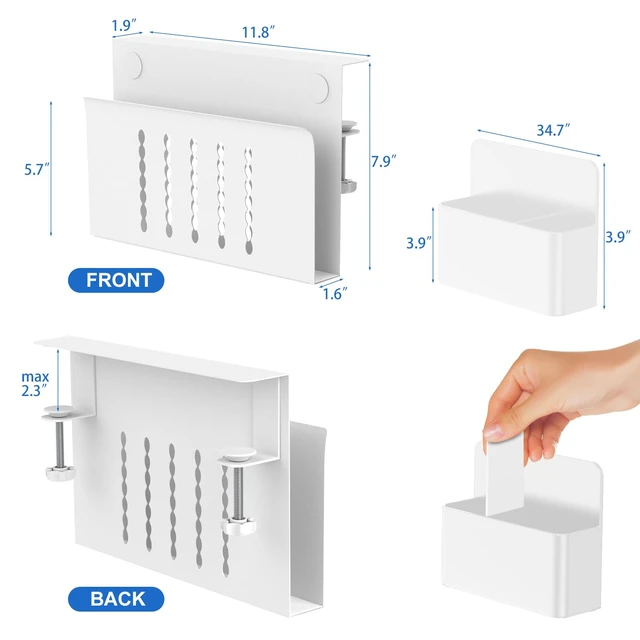 Alt view image 3 of 7 - Desk Side Storage, Single-Layer Steel Hanging Desk Organizer with Magnetic Pen Holder, No Drilling Desk Drawer Cable Management Tray, Under Desk Laptop Holder for Office, School&Home(White)