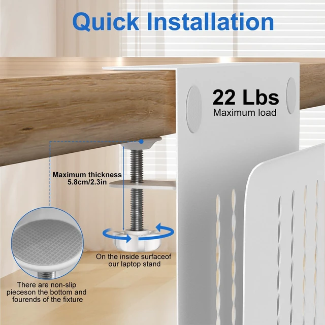 Alt view image 6 of 7 - Desk Side Storage, Single-Layer Steel Hanging Desk Organizer with Magnetic Pen Holder, No Drilling Desk Drawer Cable Management Tray, Under Desk Laptop Holder for Office, School&Home(White)