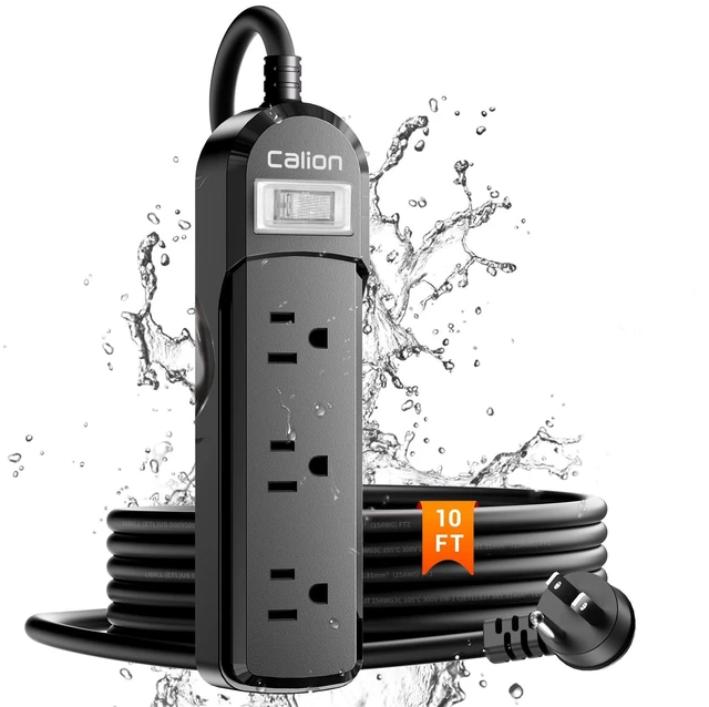 Main image of Outdoor Power Strip IPX6 Weatherproof 3 Outlets 10FT Extension Cord 3 Wide-Spaced Outlets for Outdoors 10FT, On/Off Switch, ETL Listed, Wall Mountable, Flame Retardant for Patio Garden