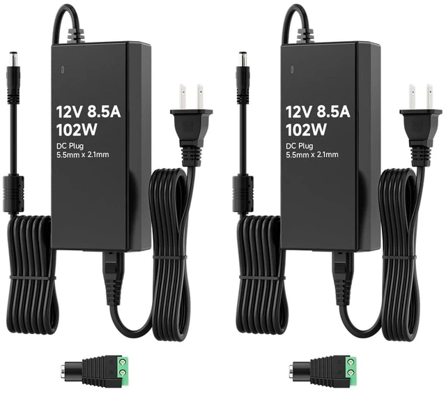 Main image of DC12V 8.5A 102W LED Driver 2 Pack, Power Supply 100-240V AC to 12V DC 102W Converter, Over Voltage Protection, Short Circuit Protection