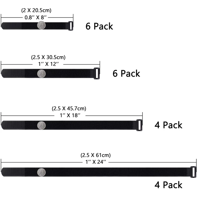 Alt view image 2 of 7 - 20 Pack (8 12 18 24 Inch) Hook and Loop Tie Down Strap Heavy Duty Durable Nylon, Reusable, Long, Wide, Black, Functional, Adjustable Fastening Cinch Strap Cable Cord for Home, Office, Outdoor