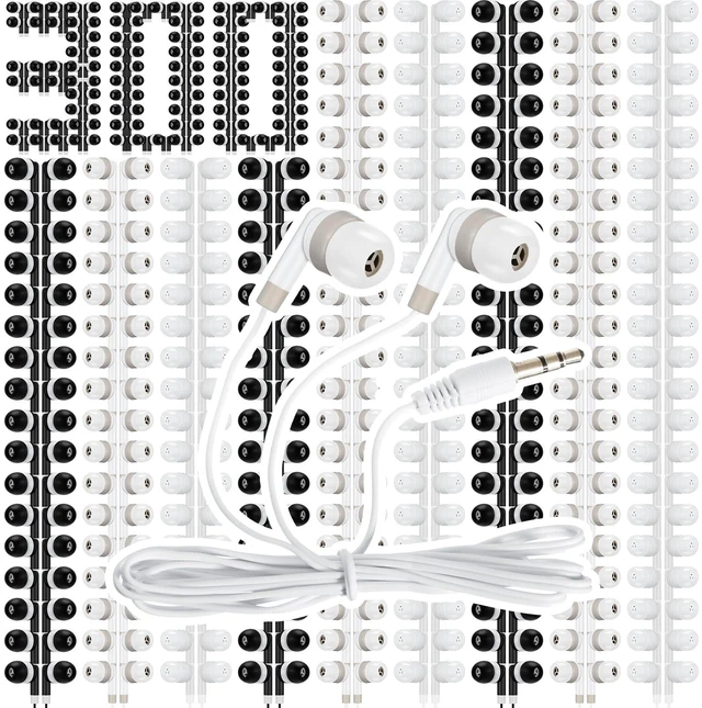 Main image of 300 Packs Wired Earbuds Bulk, Black,White,Grey Colorful Headphones, in Ear Ear Buds, Earphones with 3.5mm Jack, for Laptop Library Supplies, No Microphone