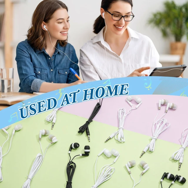 Alt view image 4 of 7 - 300 Packs Wired Earbuds Bulk, Black,White,Grey Colorful Headphones, in Ear Ear Buds, Earphones with 3.5mm Jack, for Laptop Library Supplies, No Microphone