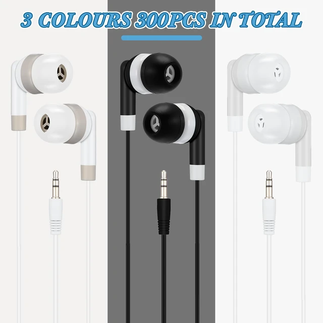 Alt view image 2 of 7 - 300 Packs Wired Earbuds Bulk, Black,White,Grey Colorful Headphones, in Ear Ear Buds, Earphones with 3.5mm Jack, for Laptop Library Supplies, No Microphone
