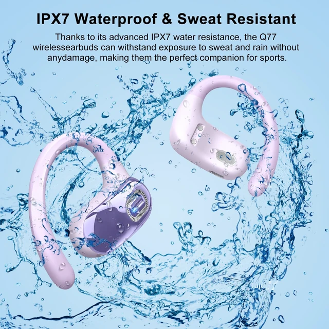 Alt view image 4 of 7 - Open Ear Headphones for Sports & Work, 50H Battery, Dark Purple Air conduction, HD stereo bass, over-ear earhooks for secure snug fit, built-in mic, compatible with all phones