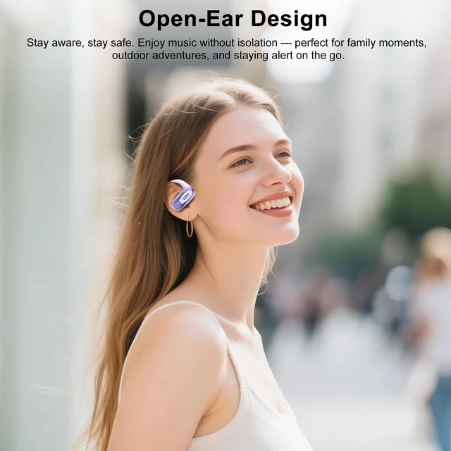 Alt view image 7 of 7 - Open Ear Headphones for Sports & Work, 50H Battery, Dark Purple Air conduction, HD stereo bass, over-ear earhooks for secure snug fit, built-in mic, compatible with all phones