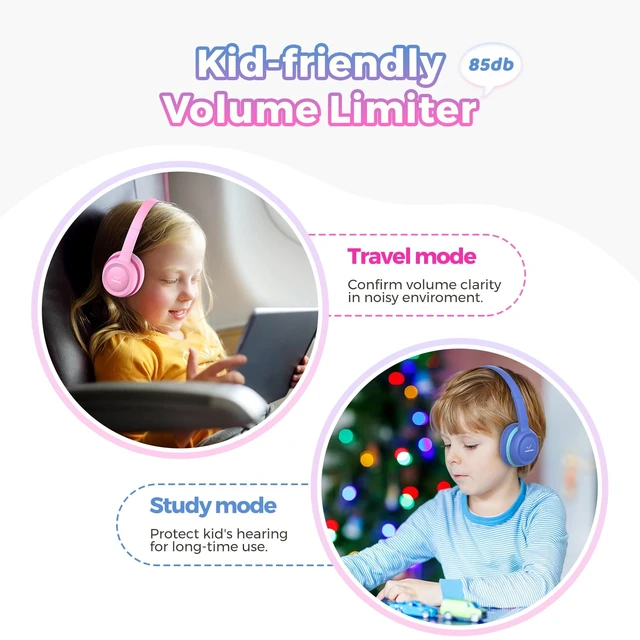 Alt view image 3 of 6 - Kids Headphones with 85dB Volume Limit,On Ear Headphones,Adjustable and Flexible for Toddlers to Adults,Suit for School Classroom Students Teens Children