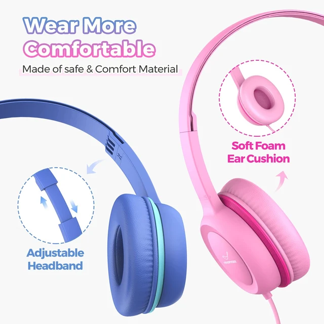 Alt view image 4 of 6 - Kids Headphones with 85dB Volume Limit,On Ear Headphones,Adjustable and Flexible for Toddlers to Adults,Suit for School Classroom Students Teens Children
