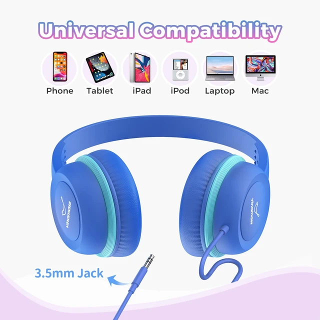 Alt view image 5 of 6 - Kids Headphones with 85dB Volume Limit,On Ear Headphones,Adjustable and Flexible for Toddlers to Adults,Suit for School Classroom Students Teens Children