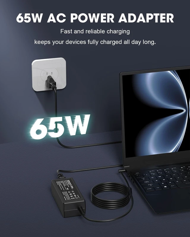 Alt view image 2 of 7 - 65W 45W Smart Blue Tip Power Adapter Compatible with HP Elitebook for HP Pavilion x360 14 15 17, Elitebook 850-G3 840-G3, Chromebook 14 Series