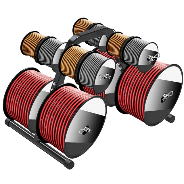 Alt view image 2 of 7 - Portable Wire Spool Caddy, Heavy-Duty Cable Dispenser with 4 Rods Black Electrical Wire Caddy, Steel Structure Wire Spool Rack with Adjustable Rods for Effortless Spool Storage & Dispensing