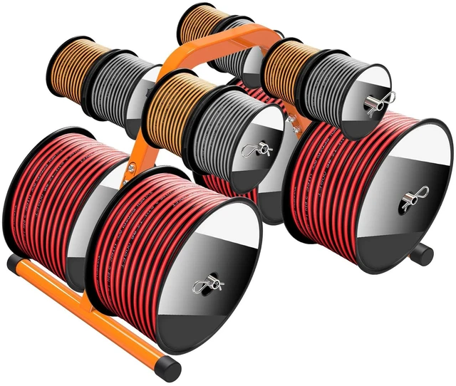 Alt view image 3 of 7 - Portable Wire Spool Caddy, Cable Dispenser with 4 Adjustable Rods Orange Electrical Wire Caddy, Heavy-Duty Steel Wire Spool Rack for Effortless Spool Storage & Dispensing