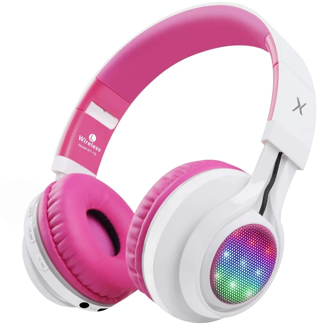 Alt view image 2 of 7 - WT-7S Bluetooth Headphones Light Up, Foldable Stero Wireless Headset with Microphone and Volume Control for PC/Tablet/TV/Travel (Pink)