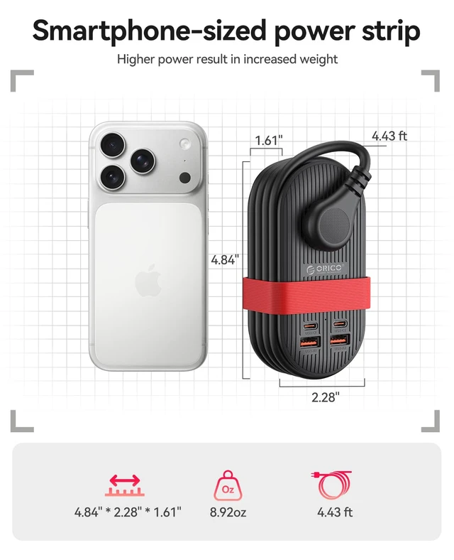 Alt view image 5 of 7 - 45W Power Strip for iPhone 17 and Galaxy S25,7 in 1 Charging Station 3AC, 2 USB-A, 2 USB-C, 4ft Thin Extension Cord, Flat Plug Fashion Essential for Cruise Ship/Travel/Home/Dorm - TK45
