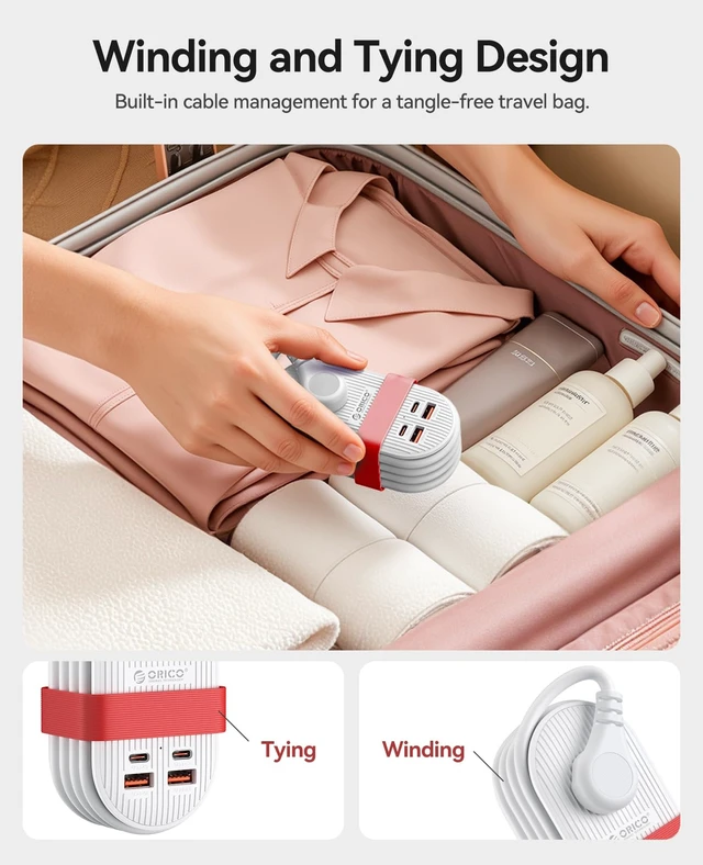 Alt view image 2 of 7 - 65W GaN Travel Power Strip, 7 in 1 Charging Station(3AC, 4 USB Ports) Flat Plug and 4ft Extension Cord, Fast Charger for MacBook, iPad, iPhone 17/16/15 - TK65