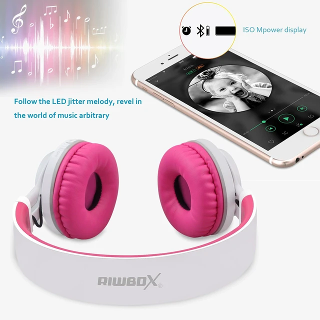 Alt view image 4 of 7 - WT-7S Bluetooth Headphones Light Up, Foldable Stero Wireless Headset with Microphone and Volume Control for PC/Tablet/TV/Travel (Pink)