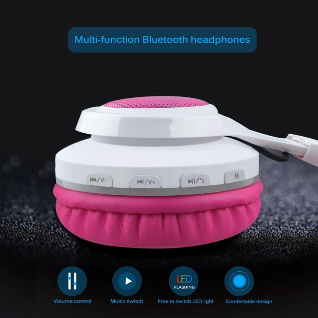 Alt view image 5 of 7 - WT-7S Bluetooth Headphones Light Up, Foldable Stero Wireless Headset with Microphone and Volume Control for PC/Tablet/TV/Travel (Pink)