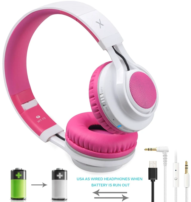 Alt view image 7 of 7 - WT-7S Bluetooth Headphones Light Up, Foldable Stero Wireless Headset with Microphone and Volume Control for PC/Tablet/TV/Travel (Pink)