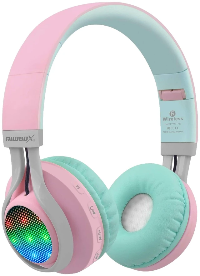 Main image of WT-7S Bluetooth Headphones Light Up, Foldable Stero Wireless Headset with Microphone and Volume Control for PC/Tablet/TV/Travel (Pink Green)